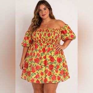 Betsey Johnson Red and Yellow Floral Mini Dress NWT